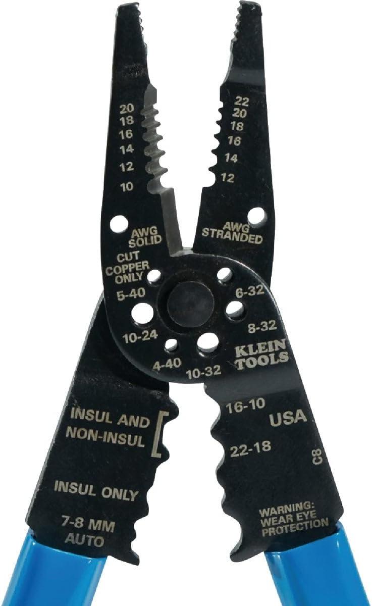 imageKlein Tools 1010 Multi Tool Long Nose Wire Cutter Made in USA Wire Crimper Stripper and Bolt Cutter MultiPurpose Electrician Tool 8Inch Long