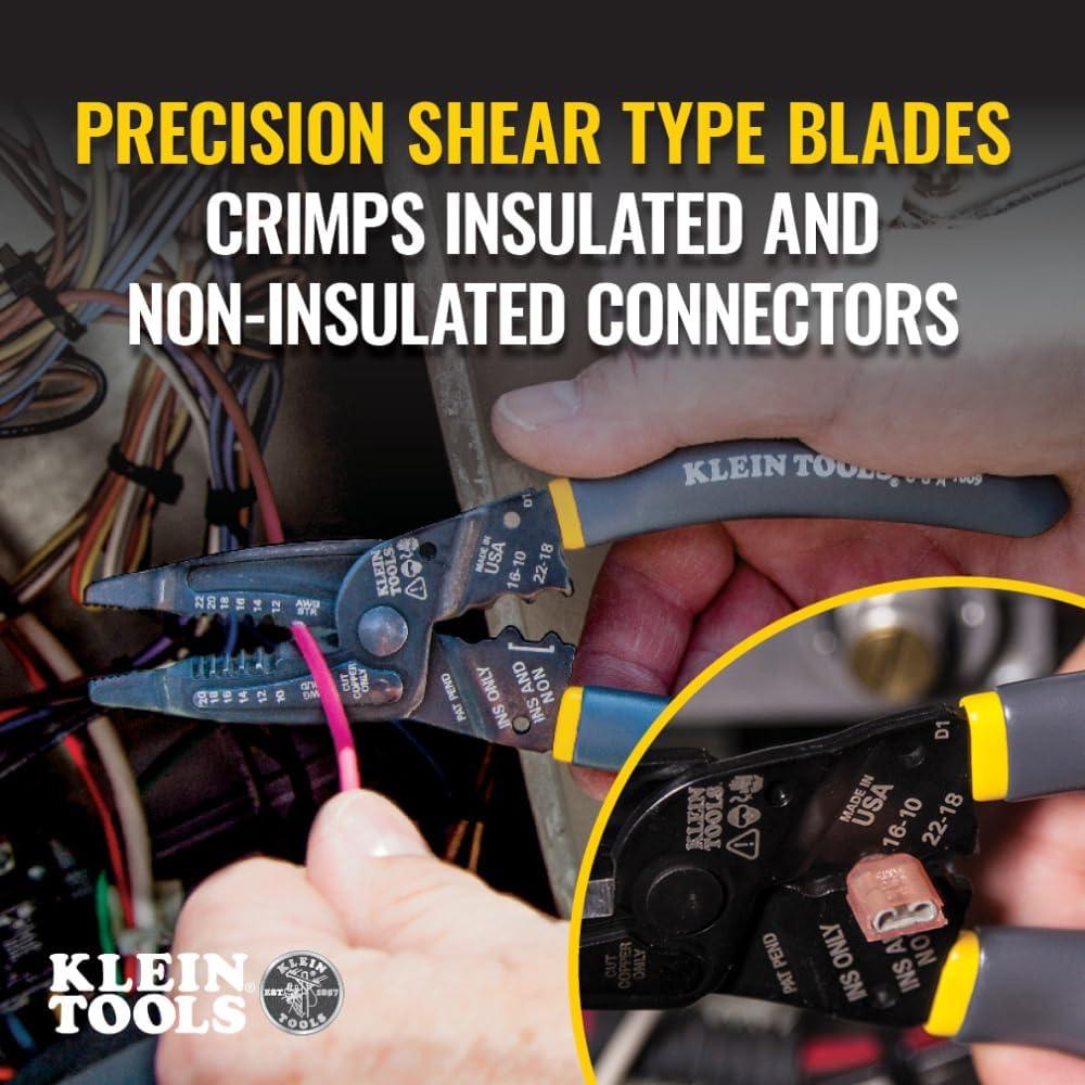 imageKlein Tools 1025 Long Nose MultiPurpose Wire Stripper Tool Made in USA Professional Electrician Tools Crimping Tool Cable Stripper for 1020 AWG Solid 1222 AWG Stranded WireGrayYellow