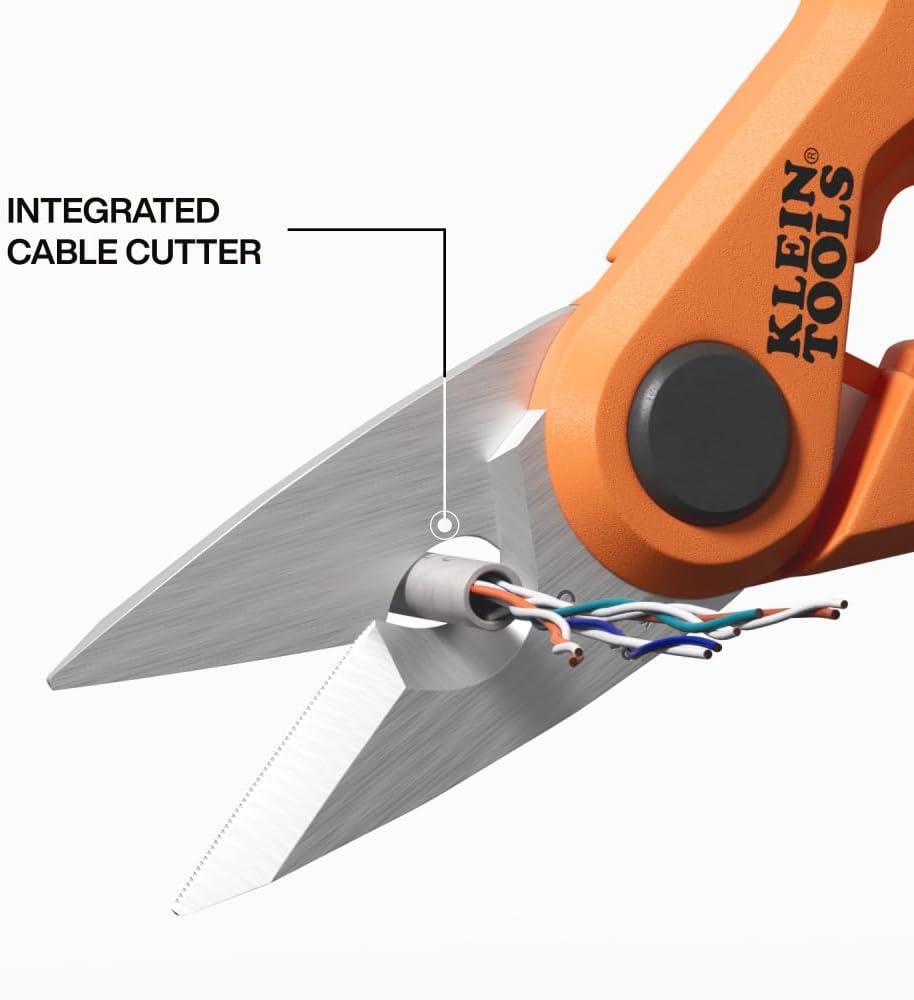 imageKlein Tools 2100FO Stainless Electrician Scissors with Serrated Blade and Cable Stripper Compact Shears for Wire and Cable Cutting 6InchCompact  6Inch