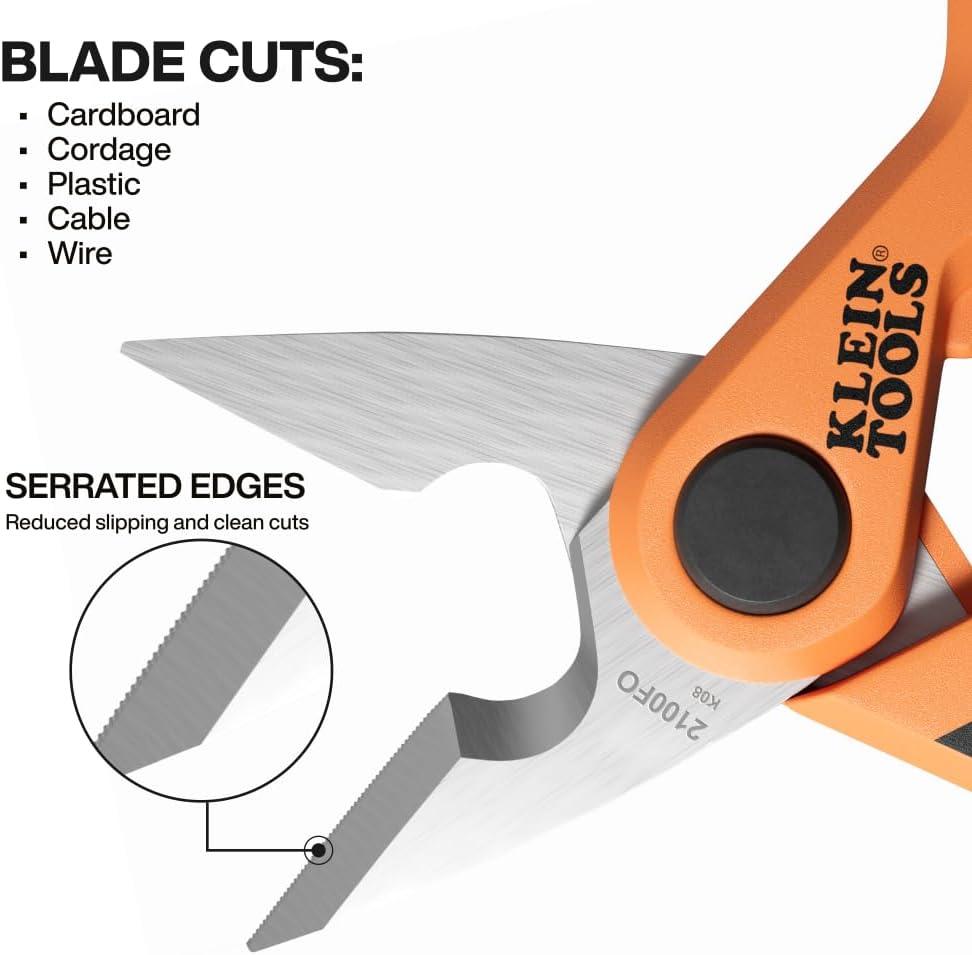 imageKlein Tools 2100FO Stainless Electrician Scissors with Serrated Blade and Cable Stripper Compact Shears for Wire and Cable Cutting 6InchCompact  6Inch