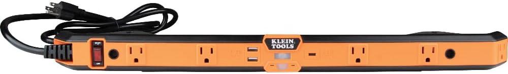 imageKlein Tools 29601 Magnetic Power Strip with Surge Protector Extension Cord 4 Outlets 3 USB Ports 5Foot Cord Power Supply Box with Light PowerBox 1 Heavy DutyPower Strip