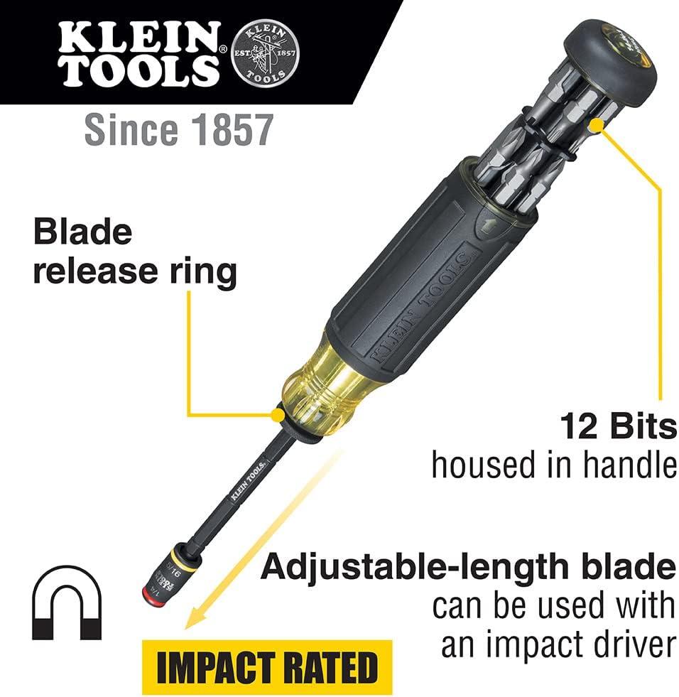 imageKlein Tools 32304 Screwdriver 14in1 Adjustable Screwdriver with Flip Socket HVAC Nut Drivers and Bits Impact RatedScrewdriver