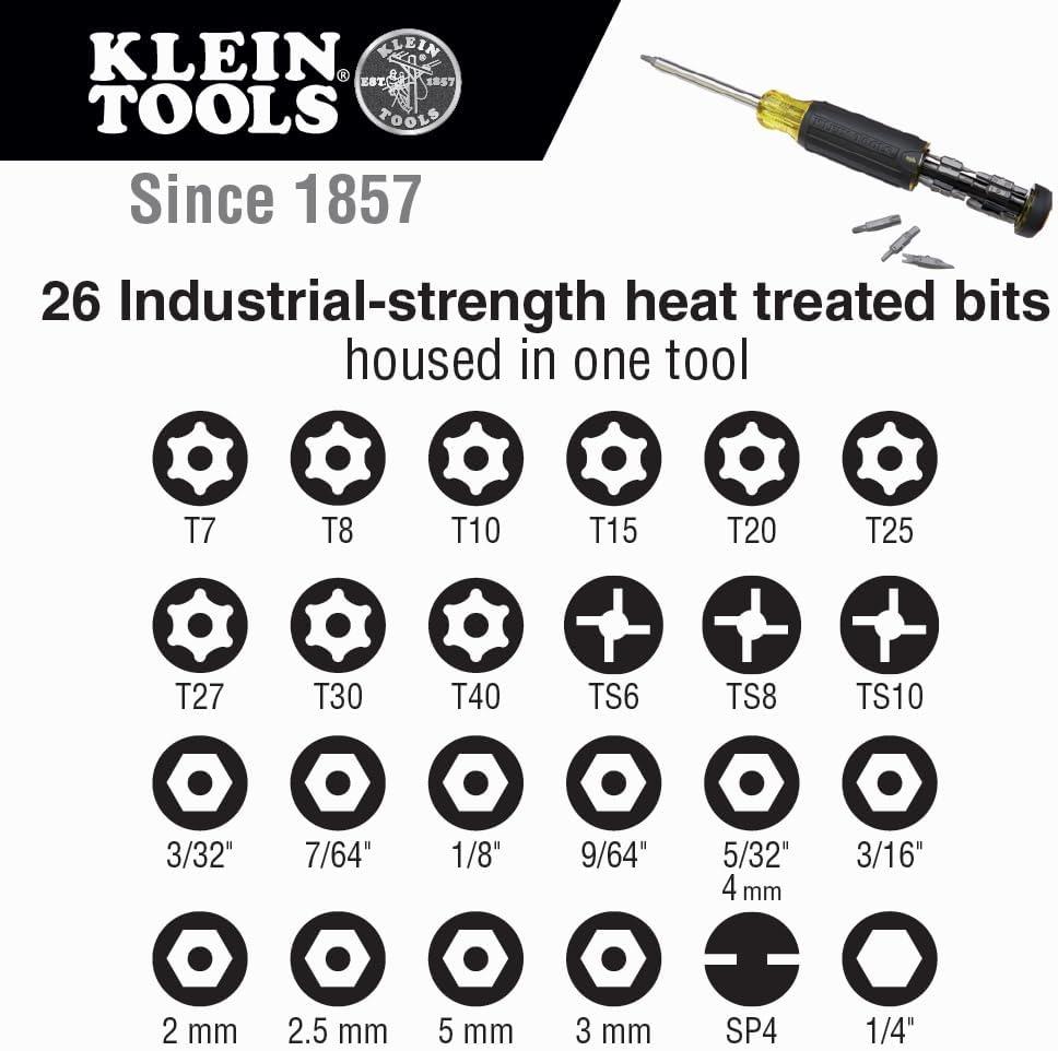 imageKlein Tools 32307 Multibit Tamperproof Screwdriver 27in1 Tool with Torx Hex Torq and Spanner Bits with 14Inch Nut DriverScrewdriver
