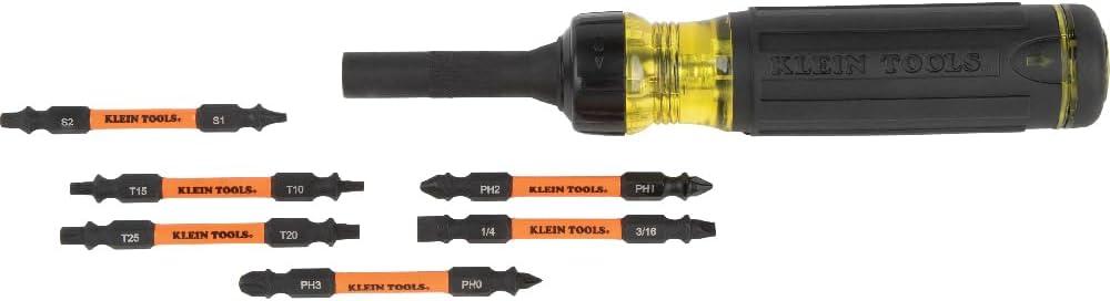 imageKlein Tools 32313HD 13in1 Multibit Ratcheting Screwdriver DoubleEnded Impact Bit Set 12 Impact Driver Bits and 14Inch Nut Driver