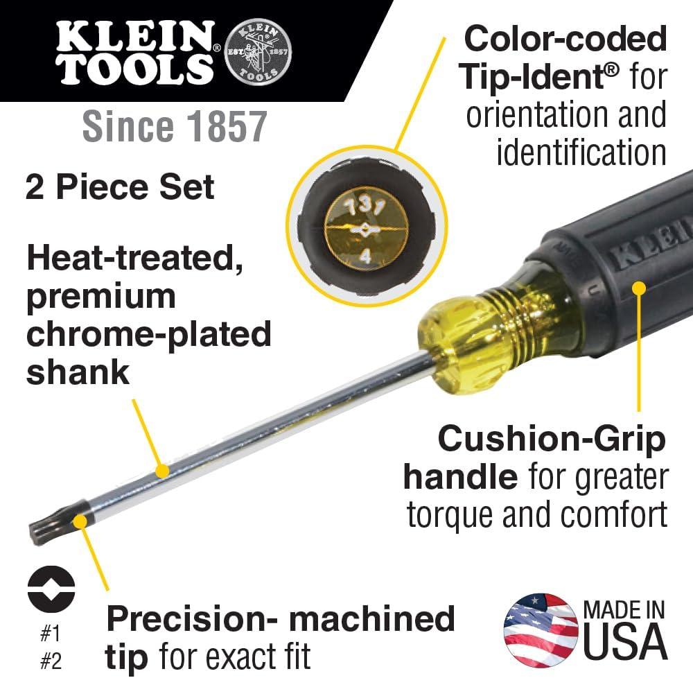 imageKlein Tools 32378 Combination Tip Screwdriver Set Made in USA with 1 and 2 Combination Tips and CushionGrip Handles 2PieceScrewdriver Set