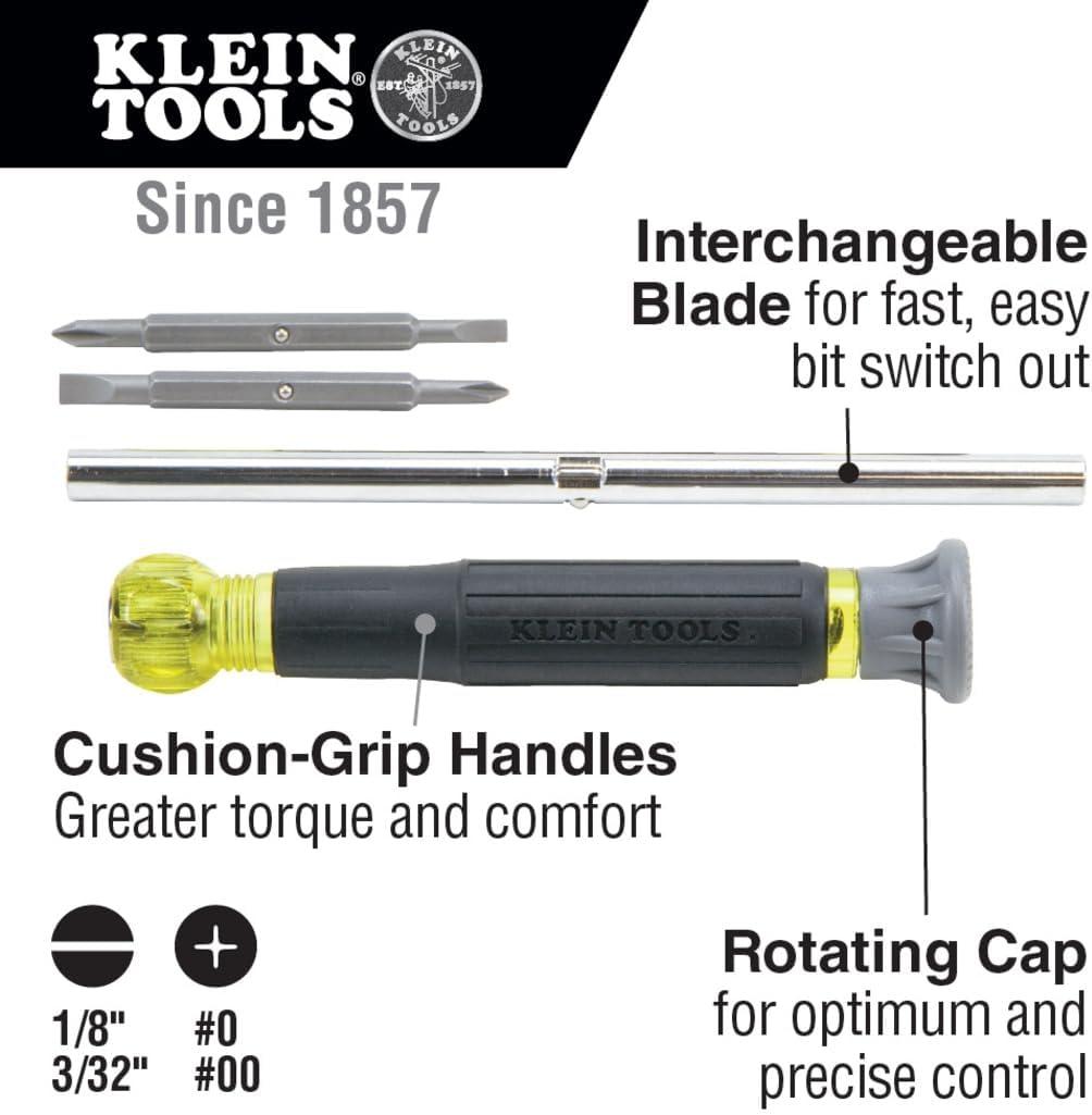imageKlein Tools 32500MAG Magnetic MultiBit Screwdriver  Nut Driver 11in1 Multi Tool with 8 Bits 3 Nut Driver Sizes Cushion Grip Handle3Piece Kit