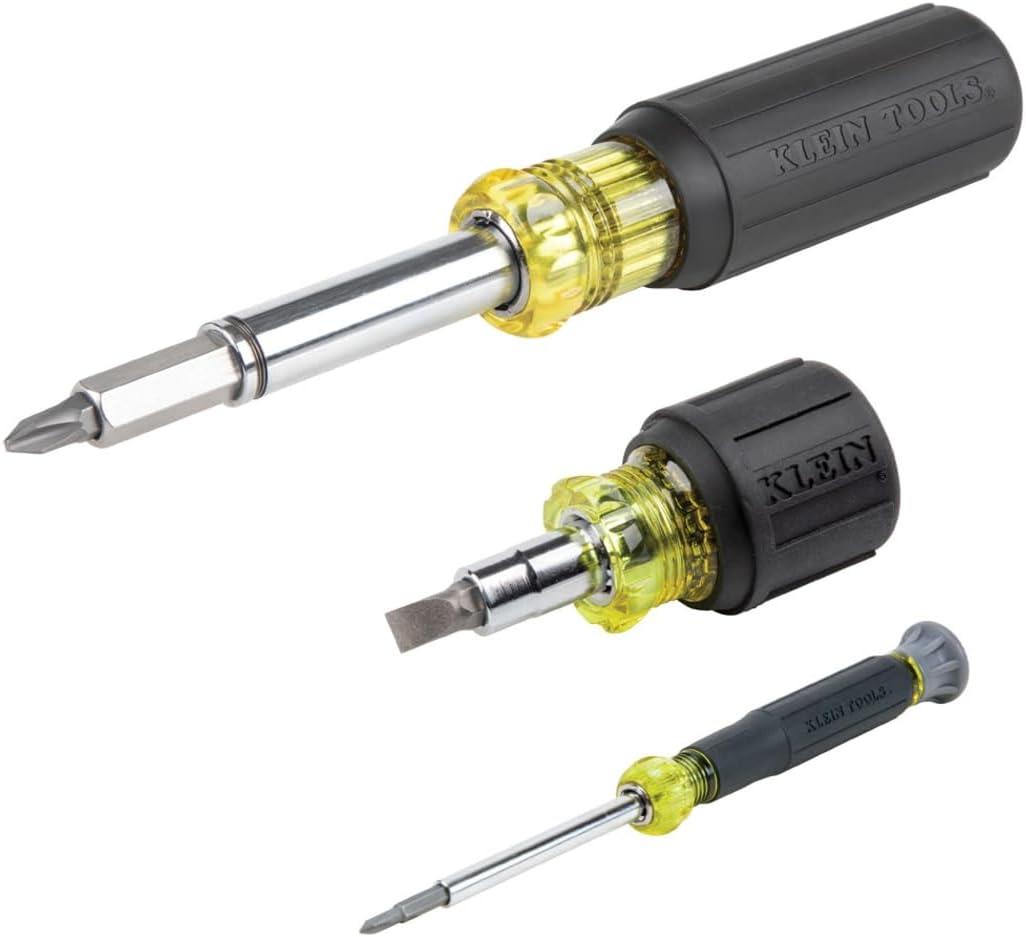 imageKlein Tools 32500MAG Magnetic MultiBit Screwdriver  Nut Driver 11in1 Multi Tool with 8 Bits 3 Nut Driver Sizes Cushion Grip Handle3Piece Kit