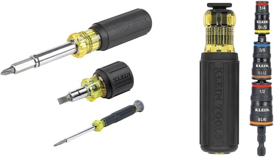 imageKlein Tools 32500MAG Magnetic MultiBit Screwdriver  Nut Driver 11in1 Multi Tool with 8 Bits 3 Nut Driver Sizes Cushion Grip Handle3Piece Kit