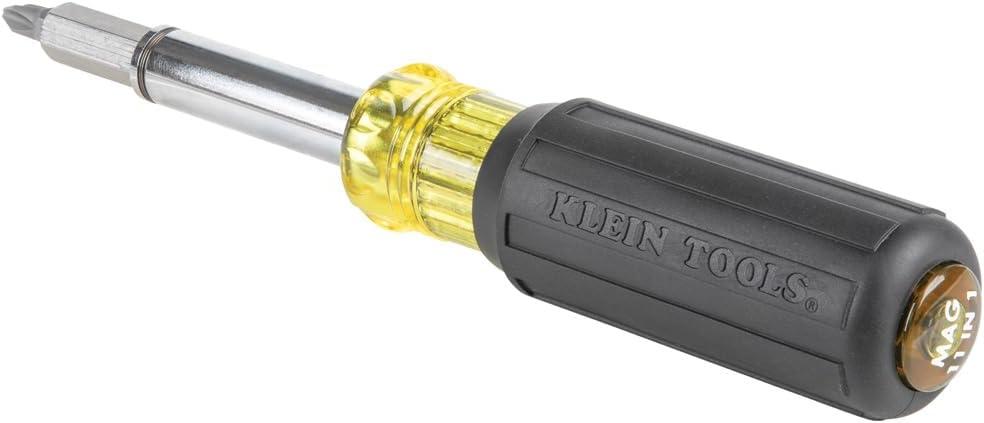 imageKlein Tools 32500MAG Magnetic MultiBit Screwdriver  Nut Driver 11in1 Multi Tool with 8 Bits 3 Nut Driver Sizes Cushion Grip HandleMagnetic 11in1