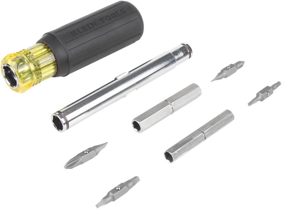 imageKlein Tools 32500MAG Magnetic MultiBit Screwdriver  Nut Driver 11in1 Multi Tool with 8 Bits 3 Nut Driver Sizes Cushion Grip HandleMagnetic 11in1