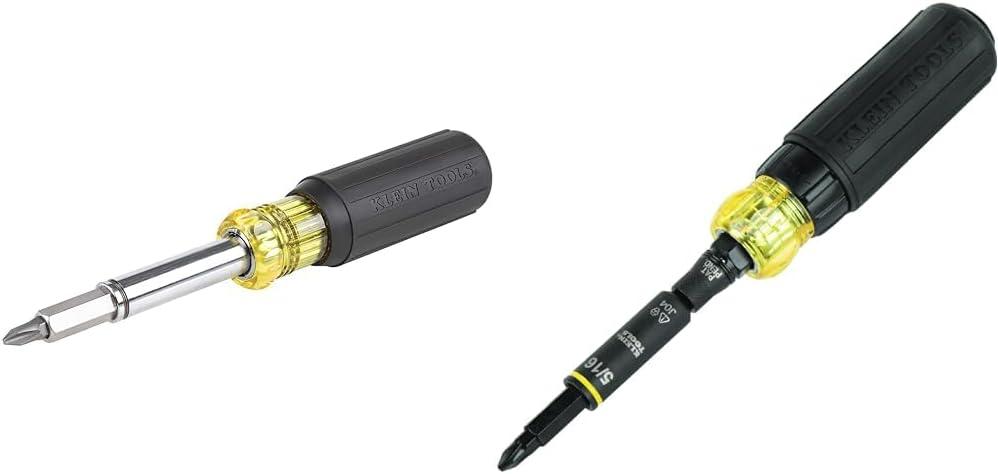 imageKlein Tools 32500MAG Magnetic MultiBit Screwdriver  Nut Driver 11in1 Multi Tool with 8 Bits 3 Nut Driver Sizes Cushion Grip HandleMagnetic 11in1