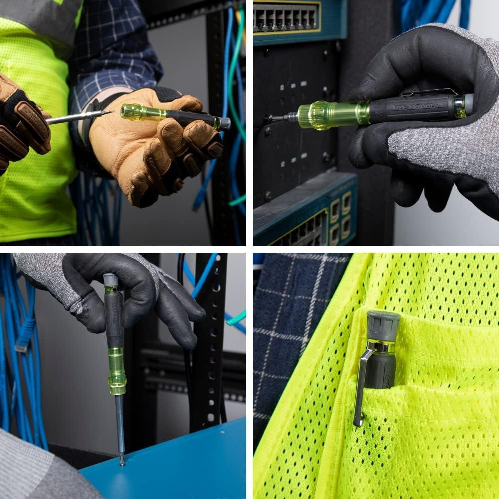 imageKlein Tools 32500MAG Magnetic MultiBit Screwdriver  Nut Driver 11in1 Multi Tool with 8 Bits 3 Nut Driver Sizes Cushion Grip HandleMultiBit Screwdriver