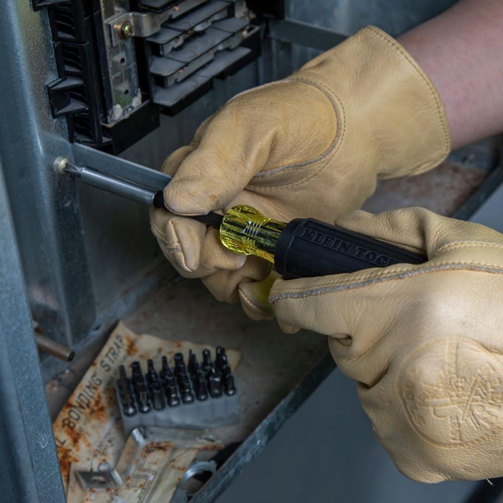 imageKlein Tools 32510 Magnetic Multibit Screwdriver with Sturdy Torx Hex Spanner TriWing Torq and Nut Tamperproof Bits and Storage BlockScrewdriver