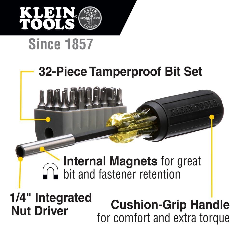 imageKlein Tools 32510 Magnetic Multibit Screwdriver with Sturdy Torx Hex Spanner TriWing Torq and Nut Tamperproof Bits and Storage BlockScrewdriver