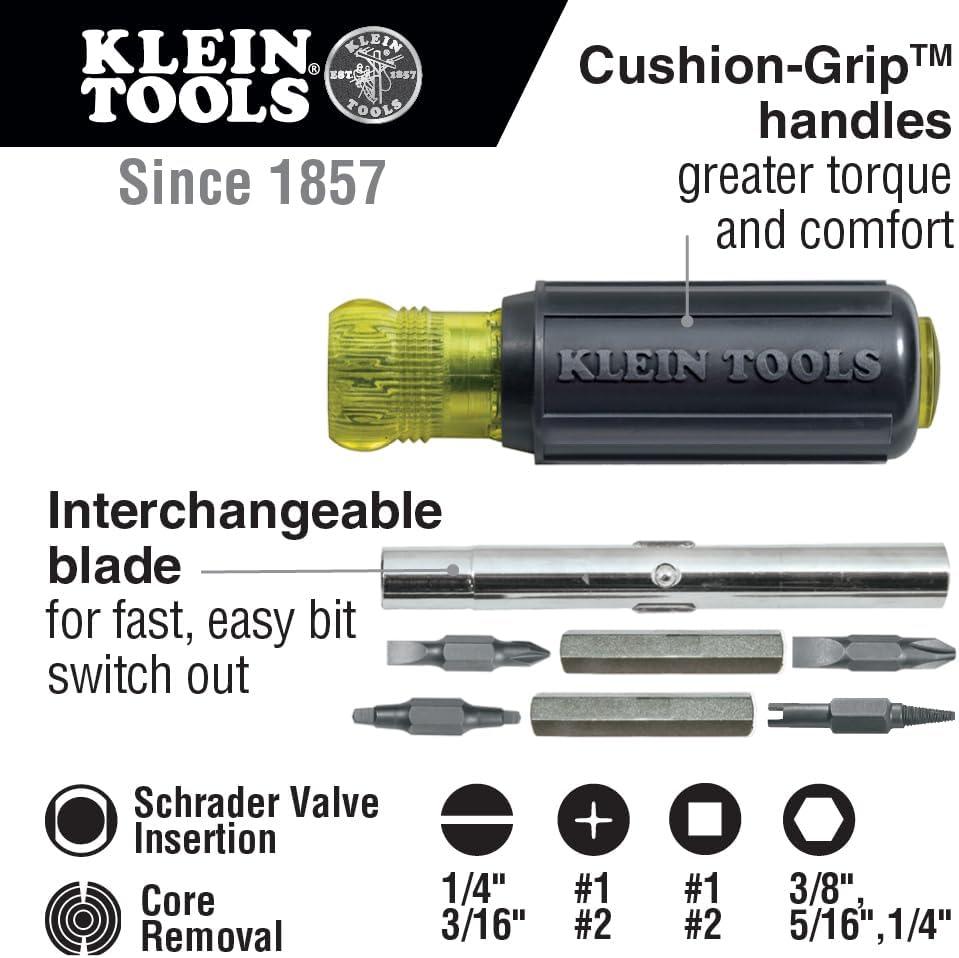 imageKlein Tools 32527 MultiBit Screwdriver  Nut Driver 11in1 with Phillips Slotted Square and Schrader Bits and Nut DriversKit