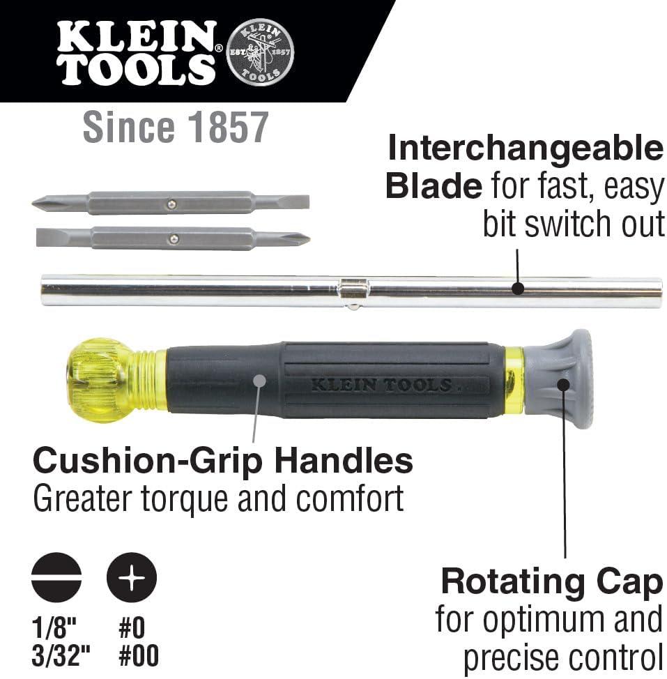 imageKlein Tools 32581 4in1 Electronics Screwdriver Set with 2 Slotted 2 Phillips Precision Machined Bits Ideal for Terminal BlocksScrewdriver Set