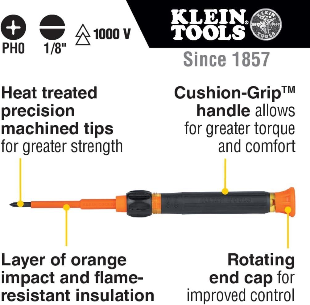 imageKlein Tools 32584INSR Precision 8in1 Screwdriver Set with Case 1000V Rated Insulated Set with Phillips Slotted and Tamperproof TORX Bits2in1 Insulated