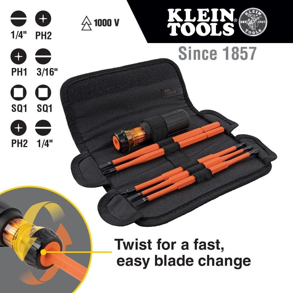 imageKlein Tools 32584INSR Precision 8in1 Screwdriver Set with Case 1000V Rated Insulated Set with Phillips Slotted and Tamperproof TORX Bits8in1
