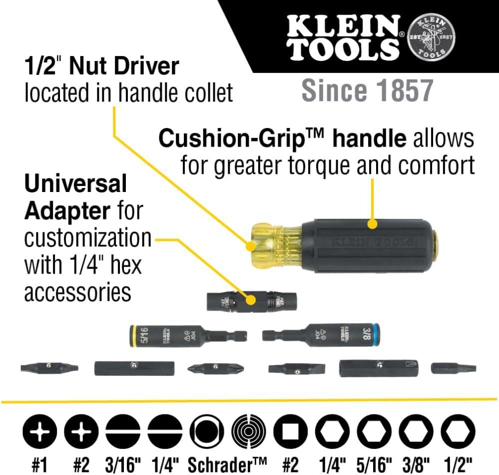imageKlein Tools 32613 MultiBit Screwdriver Precision HVAC 3in1 Pocket Screwdriver with Phillips Slotted and Schrader Bits11in1 Impact