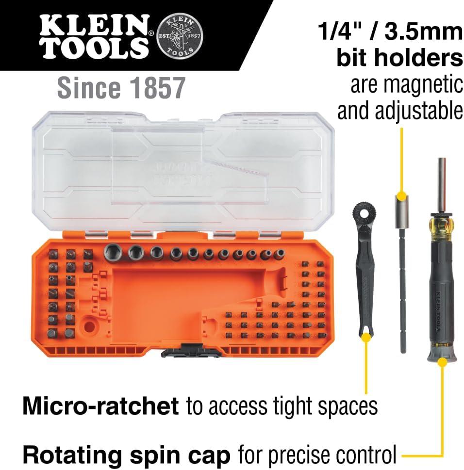 imageKlein Tools 32787 64Piece MicroRatchet Bit Precision Driver Set with Modular Case Magnetic Precision Standard Bits and Nut DriversMODbox Ratchet  Driver Set