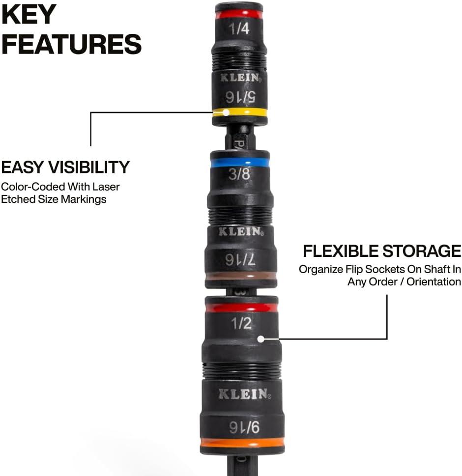 imageKlein Tools 32914HD 14in1 Impact Rated Flip Socket Set SAE and Metric Sizes Magnetic Socket Set with 12 Hex Drivers and Bit Holder CushionGrip Handle7in1