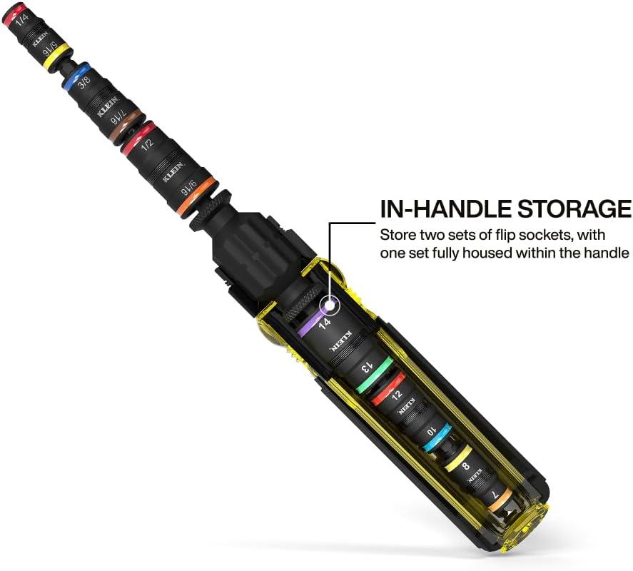 imageKlein Tools 32914HD 14in1 Impact Rated Flip Socket Set SAE and Metric Sizes Magnetic Socket Set with 12 Hex Drivers and Bit Holder CushionGrip HandleMetric  SAE with Handle