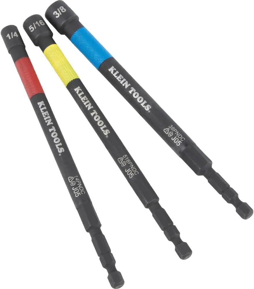 imageKlein Tools 32930 SAE Magnetic Impact Nut Setter Set 6Piece Color Coded Power Nut Driver with Extended Reach 6 SAE Sizes3Piece Nut Setter