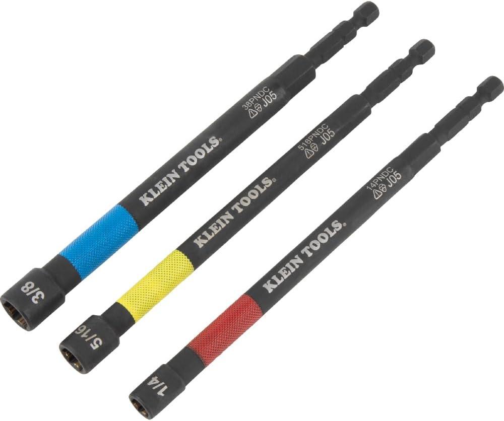 imageKlein Tools 32930 SAE Magnetic Impact Nut Setter Set 6Piece Color Coded Power Nut Driver with Extended Reach 6 SAE Sizes3Piece Nut Setter