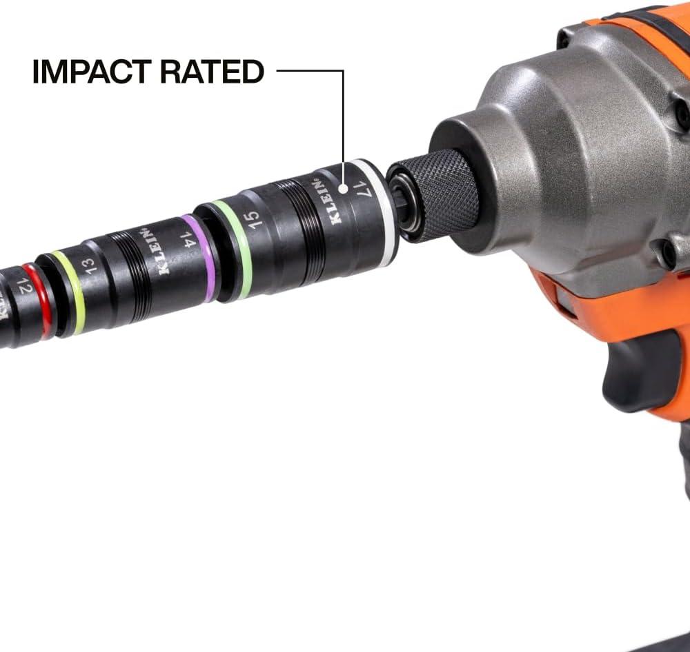 imageKlein Tools 32934 Impact Driver 9in1 SAE Impact Socket Set 4 Flip Sockets with 14 516 38 716 12 916 58 and 34Inch Nut Driver Sizes with Bit Holder 612Inch Shaft8in1 Metric