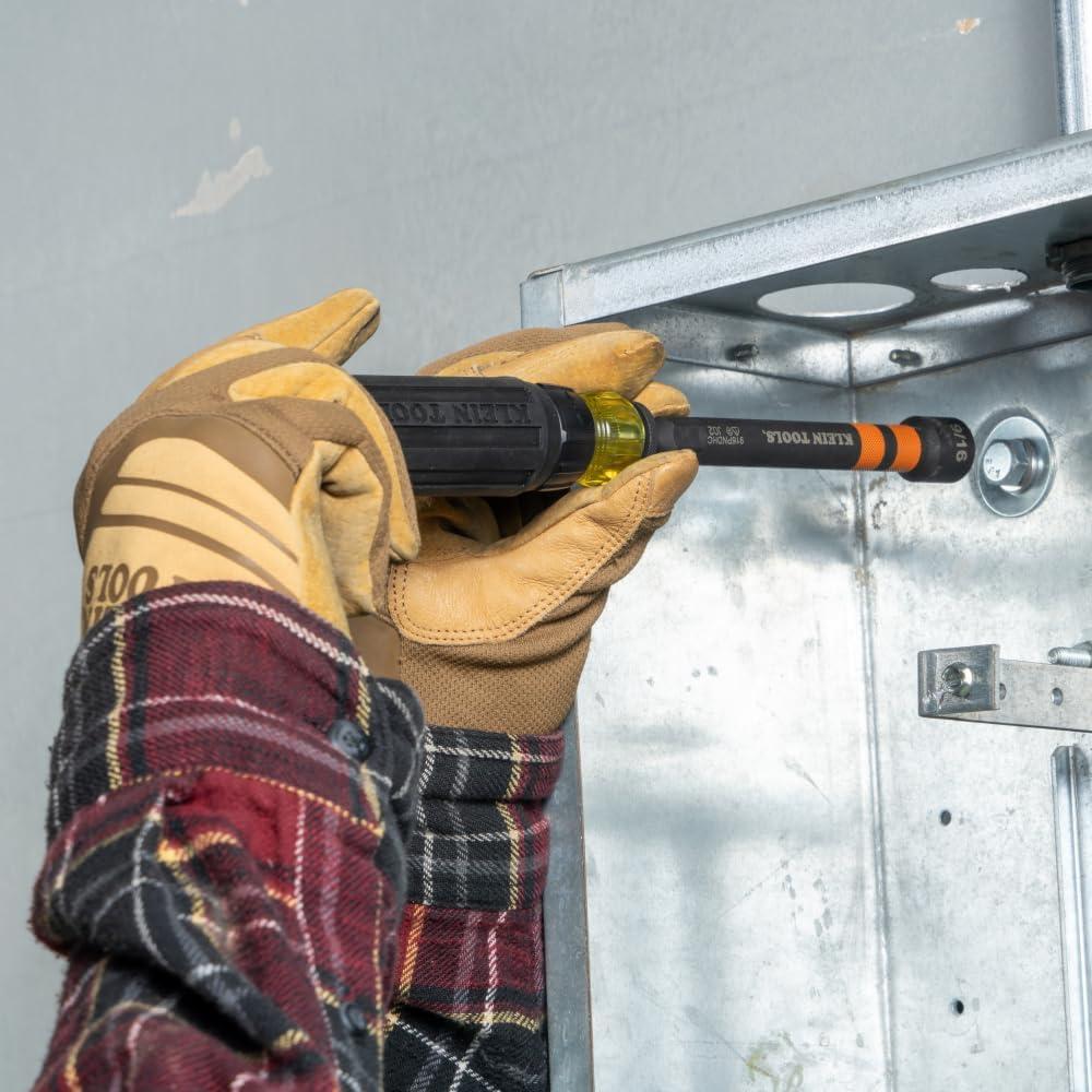 imageKlein Tools 32950 Ratcheting Impact Rated Hollow Power Nut Driver Set with Handle Magnetic Color Coded 6 SAE Hex Sizes and Handle Included