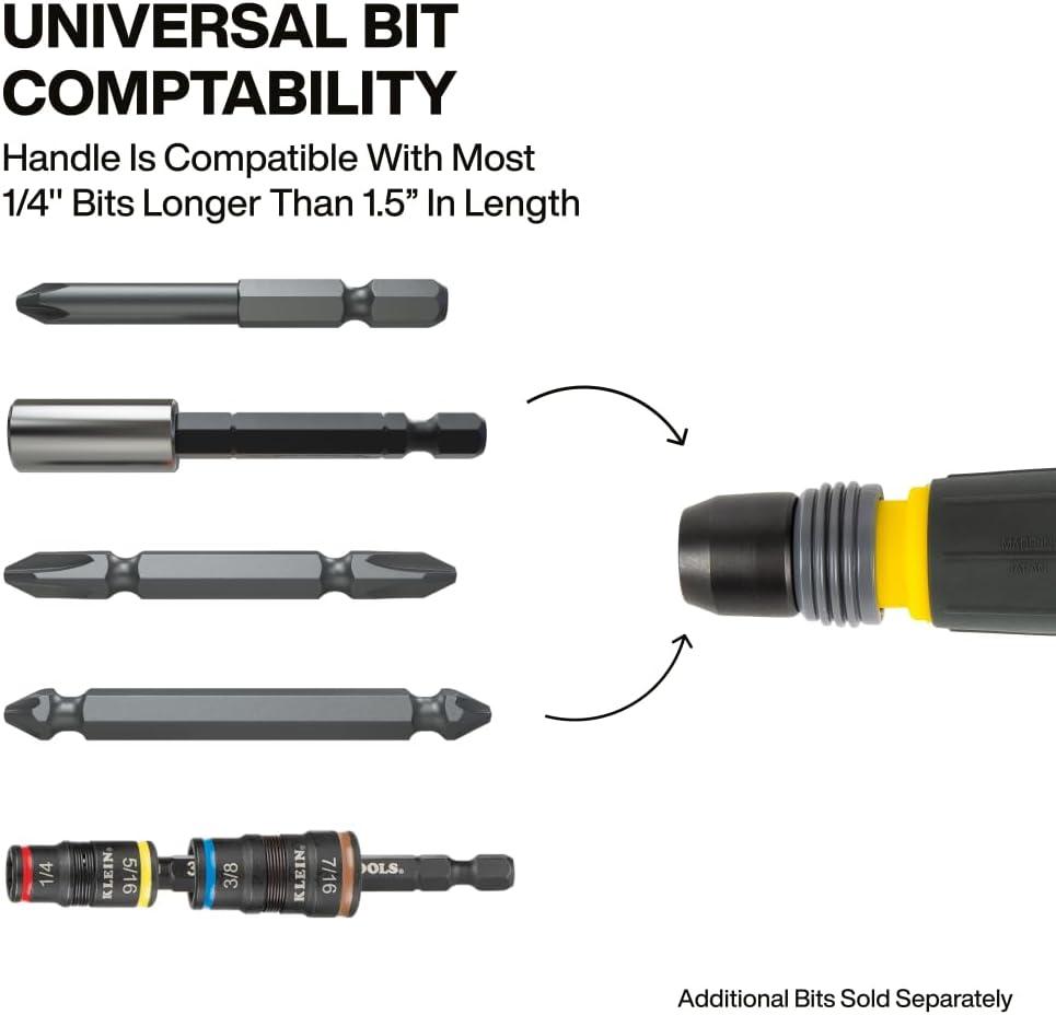 imageKlein Tools 32960A Fastbit TruGrip Screwdriver BallStyle Handle with QuickRelease Collar 2 Phillips and 6 mm Slotted DoubleEnded Bit 14Inch Bit Compatible