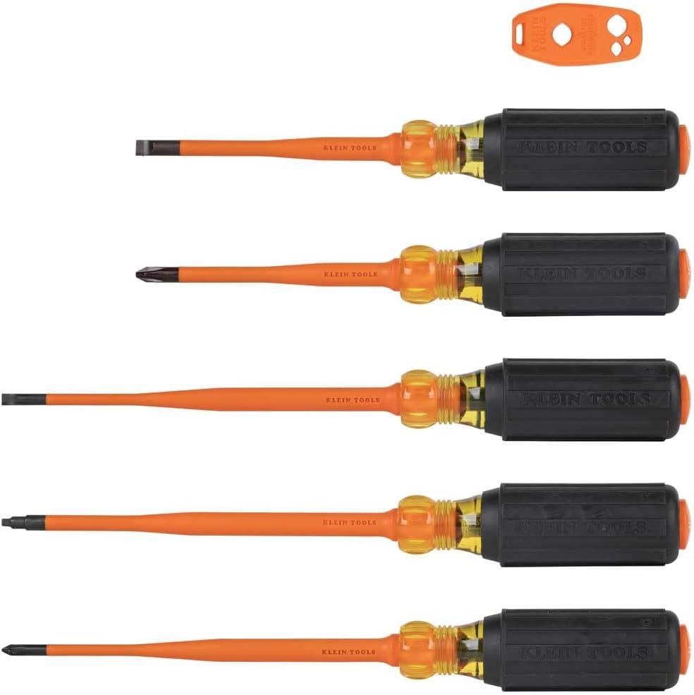 imageKlein Tools 33736INS Insulated Screwdriver Set Made in USA 1000V SlimTip Driver with Phillips Cabinet and Square Bits and a Magnetizer 6PieceOne Size