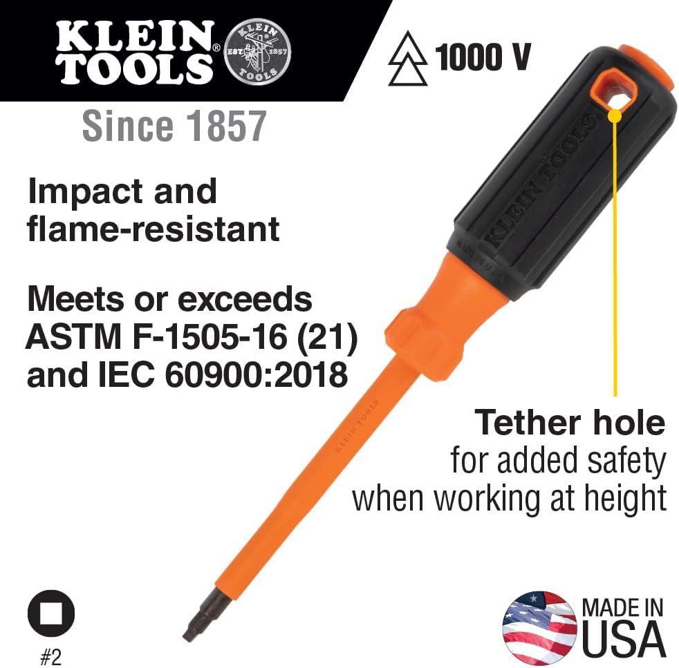 imageKlein Tools 33736INS Insulated Screwdriver Set Made in USA 1000V SlimTip Driver with Phillips Cabinet and Square Bits and a Magnetizer 6PieceOne Size