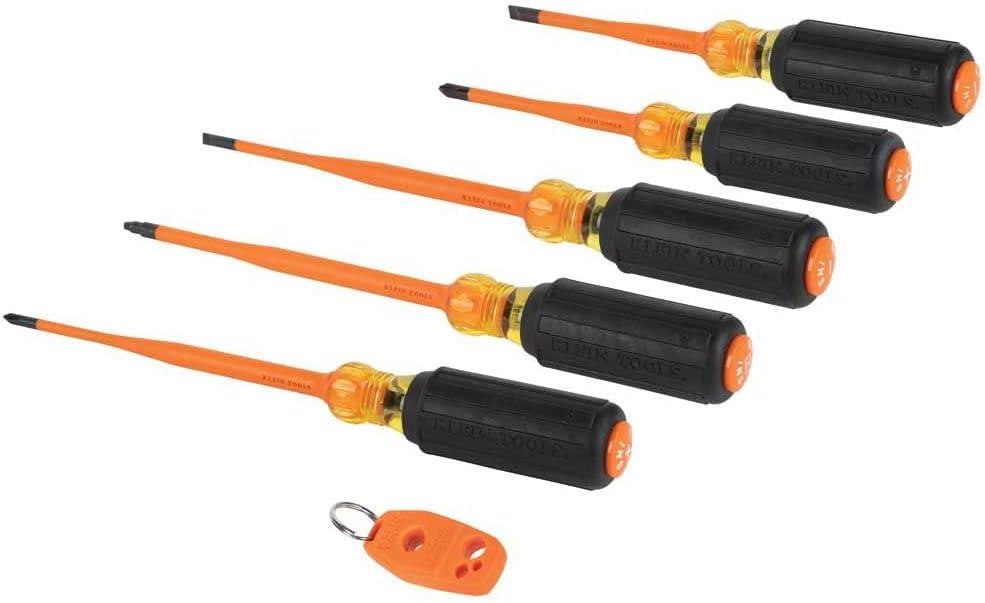 imageKlein Tools 33736INS Insulated Screwdriver Set Made in USA 1000V SlimTip Driver with Phillips Cabinet and Square Bits and a Magnetizer 6PieceOne Size