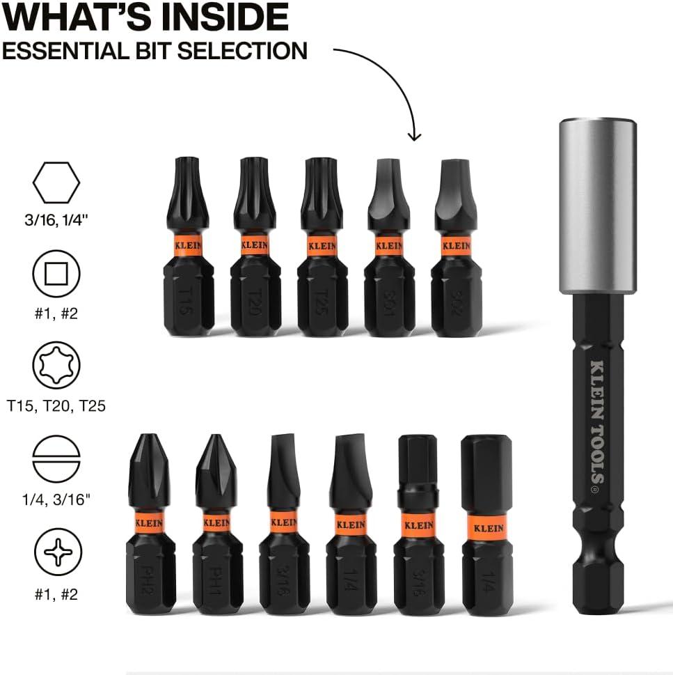 imageKlein Tools 33801S Impact Driver Bit Set 12Piece S2 Steel MODbox Compatible Storage Case Magnetic Bit Holder Professional Driver Bits