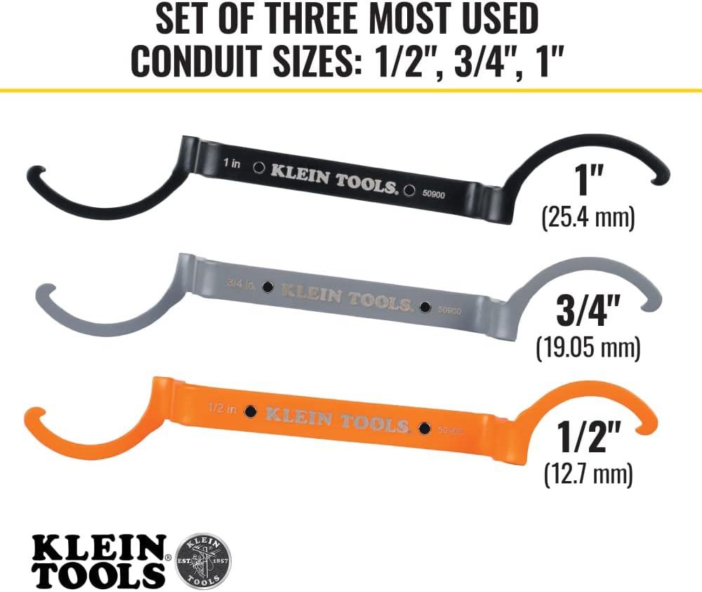 imageKlein Tools 50900R Conduit Lockout Wrench Set Tighten and Loosen Locknuts in Tight Spaces 12 34 and 1Inch Offset Bends 3PieceOffset
