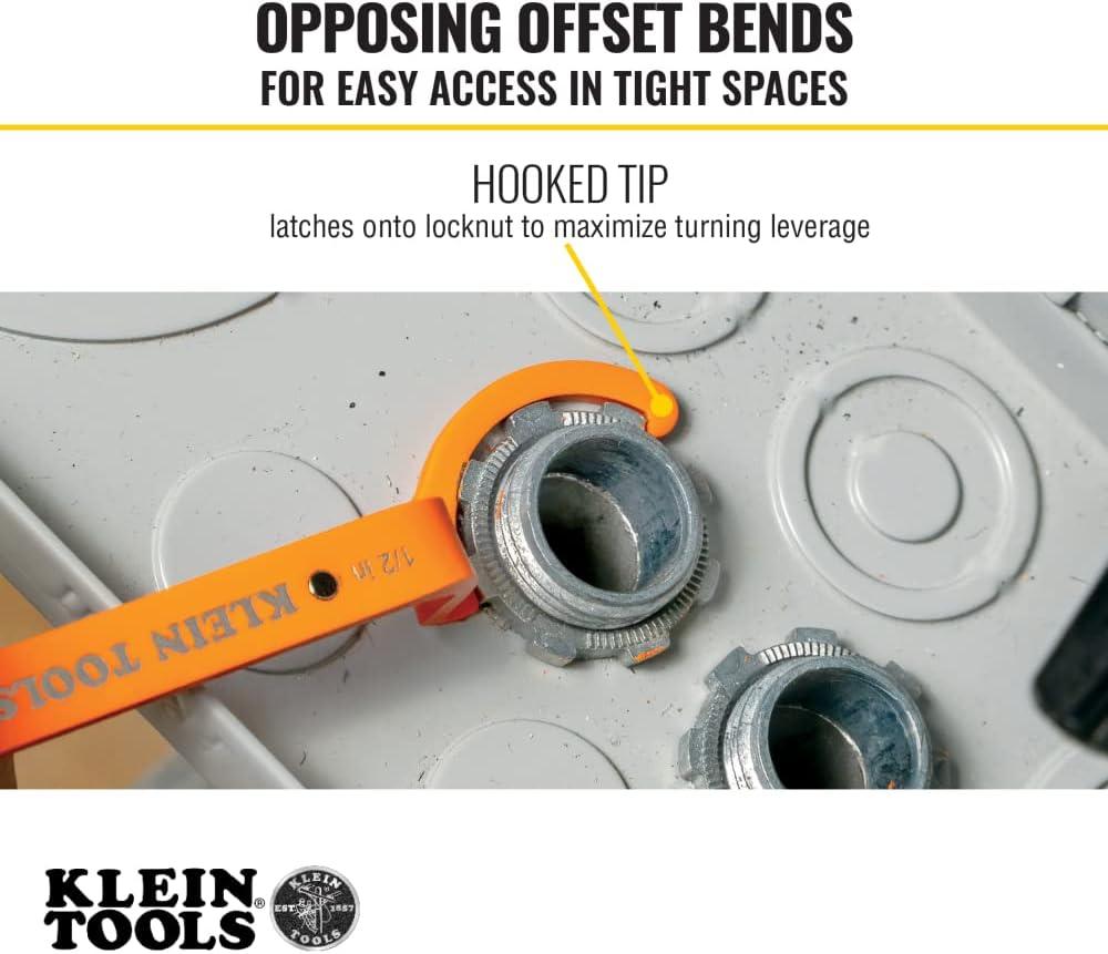 imageKlein Tools 50900R Conduit Lockout Wrench Set Tighten and Loosen Locknuts in Tight Spaces 12 34 and 1Inch Offset Bends 3PieceOffset