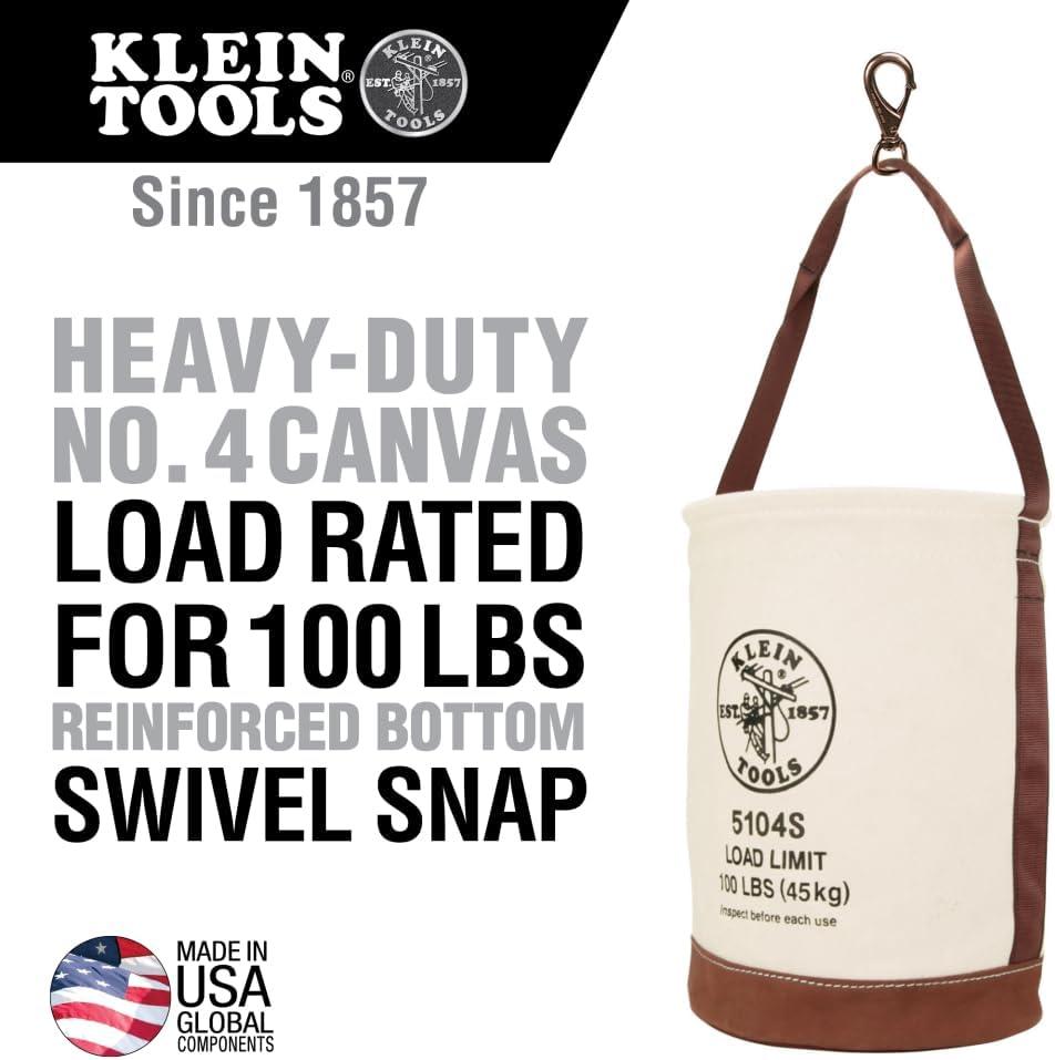 imageKlein Tools 5104CLR17 Canvas Bucket with ZipClose Top and Leather Bottom 14Inch Diameter 150Pound Load Rated Utility Bucket Natural17Inch