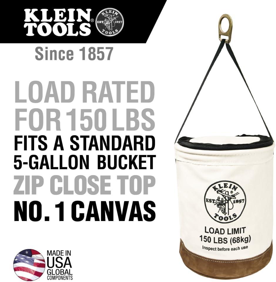imageKlein Tools 5104CLR22 Heavy Duty Top Closing Bucket Made of No 1 Canvas Load Rated Up to 150Pounds With Zipper on top 22Inch