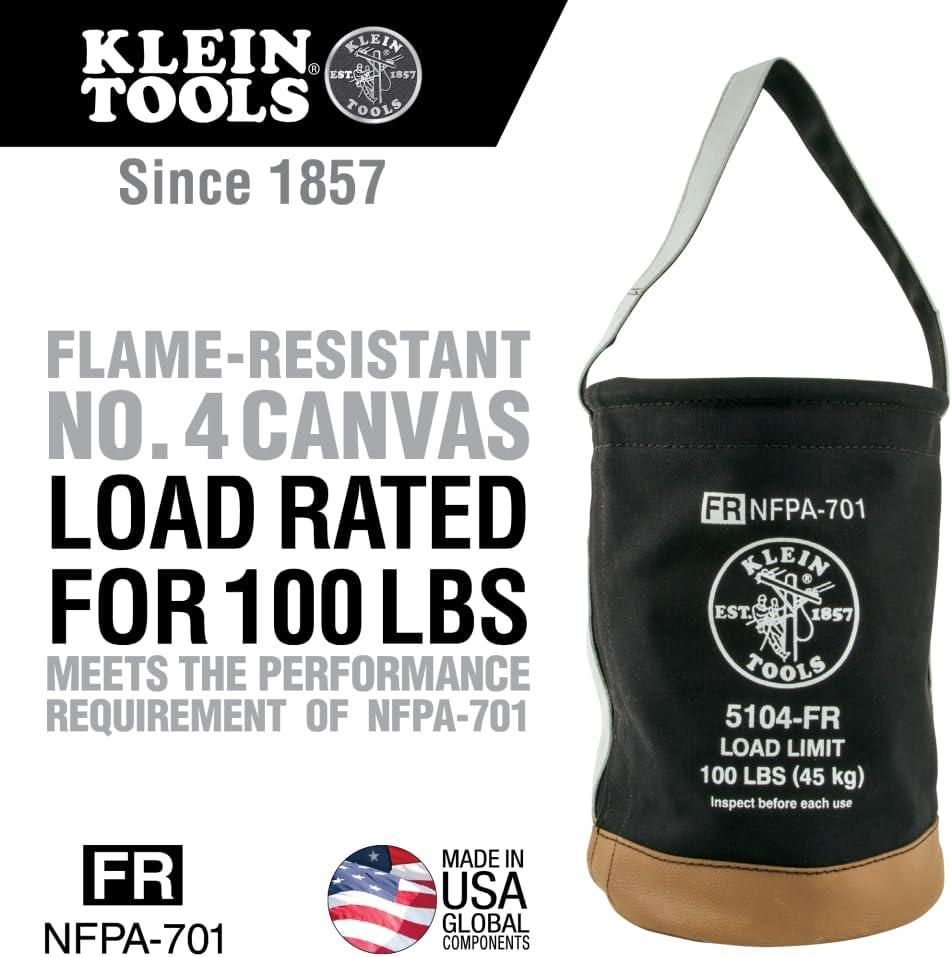 imageKlein Tools 5104CLRFR Canvas Bucket FlameResistant Top Closing Tool Bucket with DoubleReinforced Bottom 100Pound Load RatedOne Size