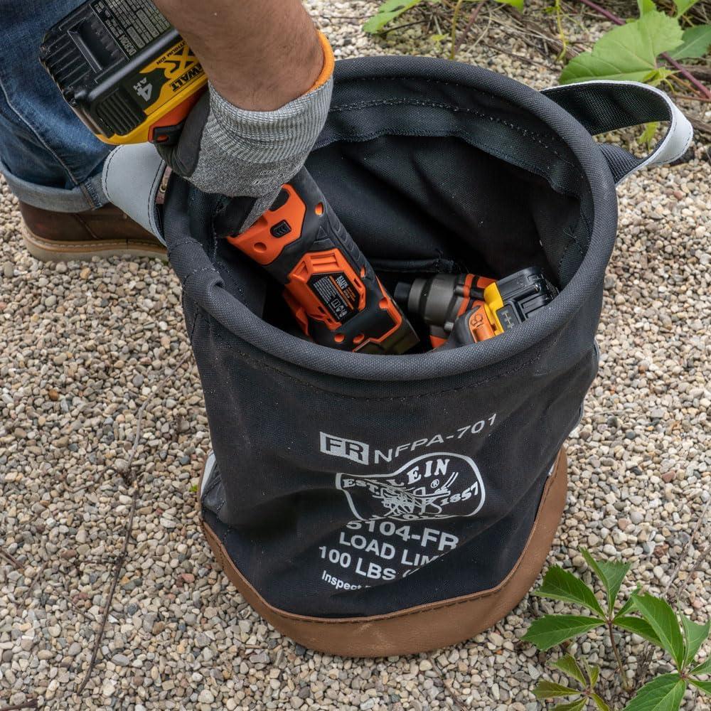 imageKlein Tools 5104CLRFR Canvas Bucket FlameResistant Top Closing Tool Bucket with DoubleReinforced Bottom 100Pound Load RatedOne Size