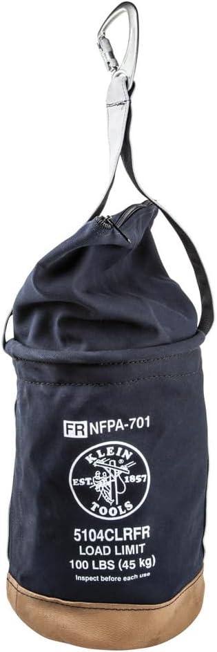imageKlein Tools 5104CLRFR Canvas Bucket FlameResistant Top Closing Tool Bucket with DoubleReinforced Bottom 100Pound Load RatedOne Size