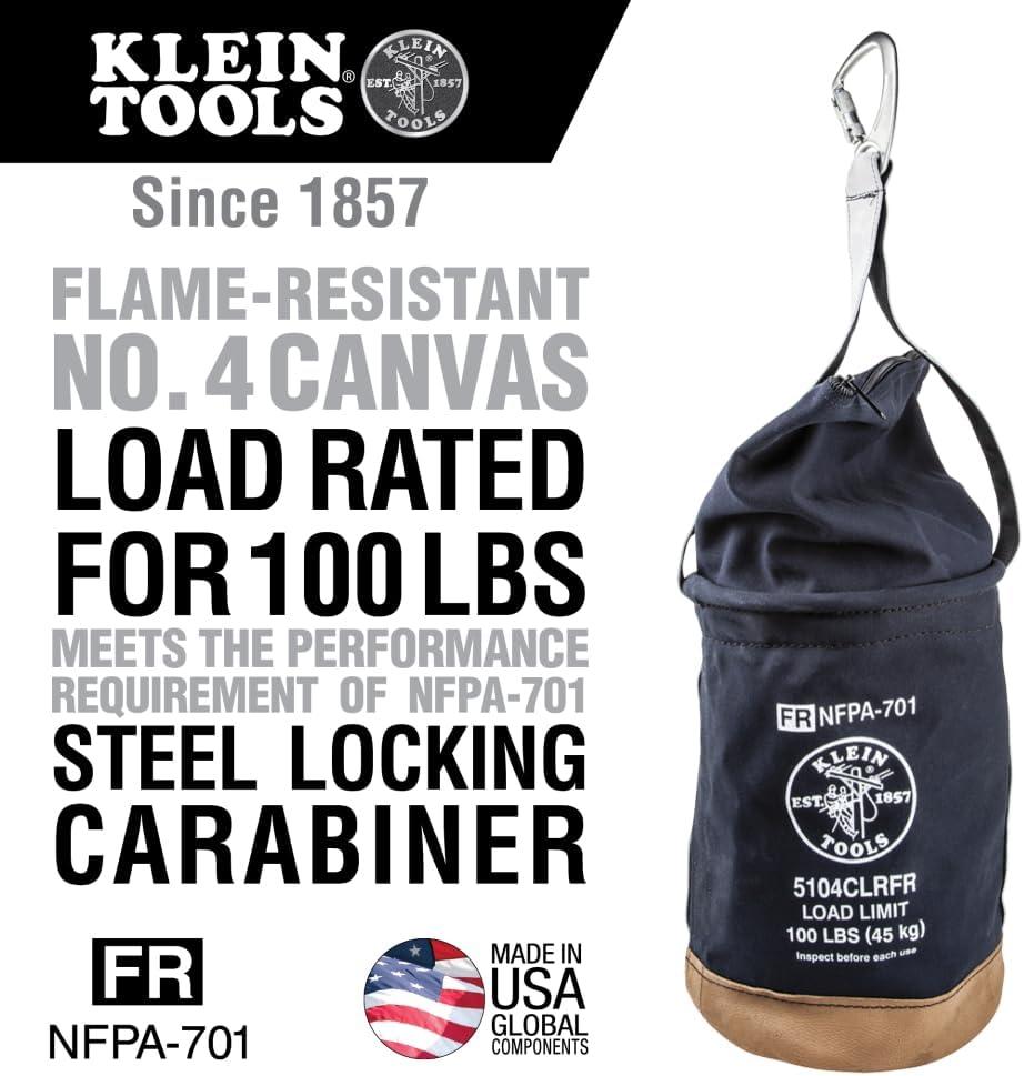 imageKlein Tools 5104CLRFR Canvas Bucket FlameResistant Top Closing Tool Bucket with DoubleReinforced Bottom 100Pound Load RatedOne Size