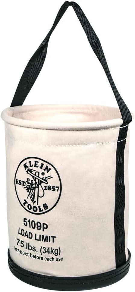 imageKlein Tools 5109S Canvas Bucket Straight Wall Tool Bucket Swivel with Swivel Snap 75Pound Load RatedInside Pocket