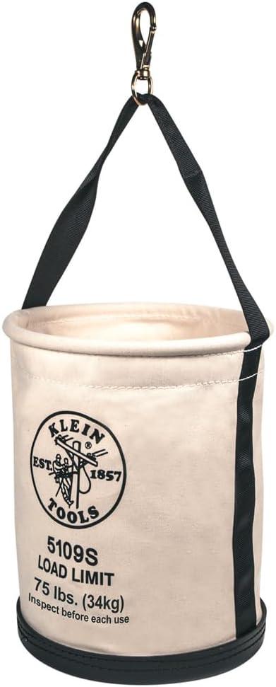 imageKlein Tools 5109S Canvas Bucket Straight Wall Tool Bucket Swivel with Swivel Snap 75Pound Load RatedSwivel Snap Hook