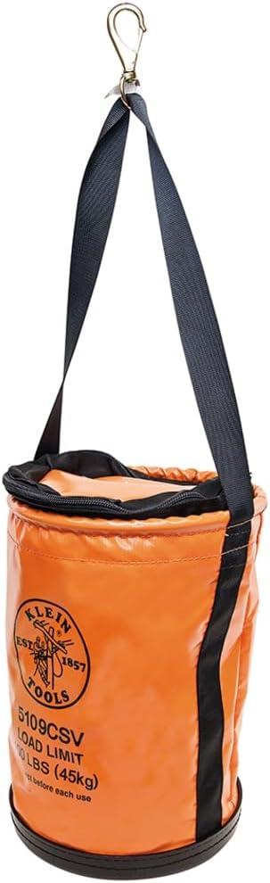 imageKlein Tools 5109S Canvas Bucket Straight Wall Tool Bucket Swivel with Swivel Snap 75Pound Load RatedTop Closing Vinyl with Swivel Snap Hook