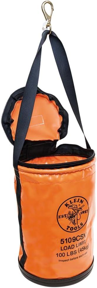 imageKlein Tools 5109S Canvas Bucket Straight Wall Tool Bucket Swivel with Swivel Snap 75Pound Load RatedTop Closing Vinyl with Swivel Snap Hook