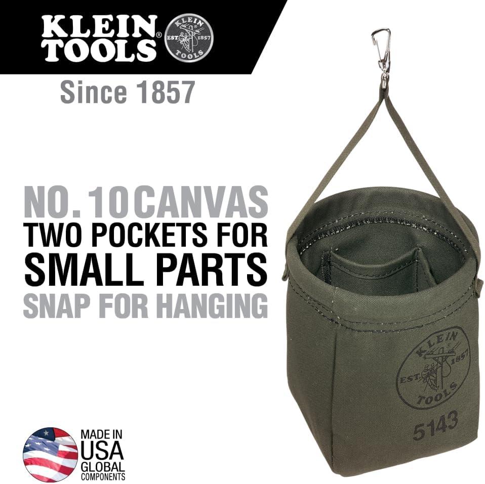 imageKlein Tools 5143 Canvas TaperedBottom Bag with Two Interior Pockets and a Snap Clip Made of No 10 Canvas