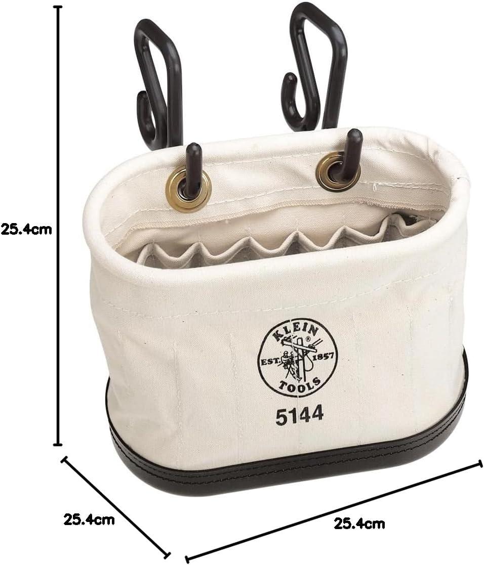 imageKlein Tools 5144 Canvas Bucket Aerial Oval Tool Bucket with Black Molded Polypropylene Bottom Includes Hooks 15 PocketsHooks Included