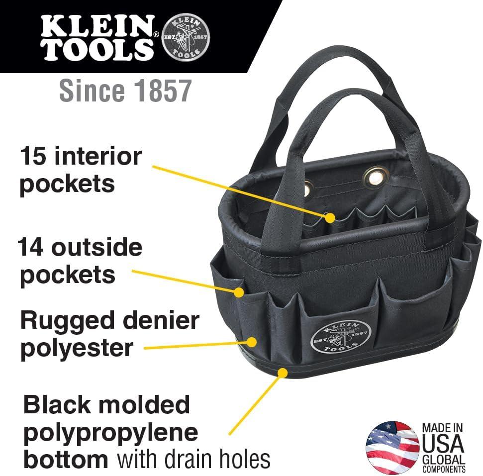 imageKlein Tools 5144BHB14OS HardBody Bucket Aerial Oval Tool Bucket with Drain Holes 29 PocketsBlack